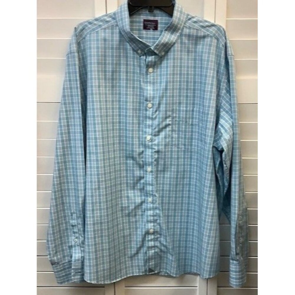 Untuckit Mens XXXL Wrinkle-Free Blue & Green Plaid Button-Down Shirt 100% Cotton